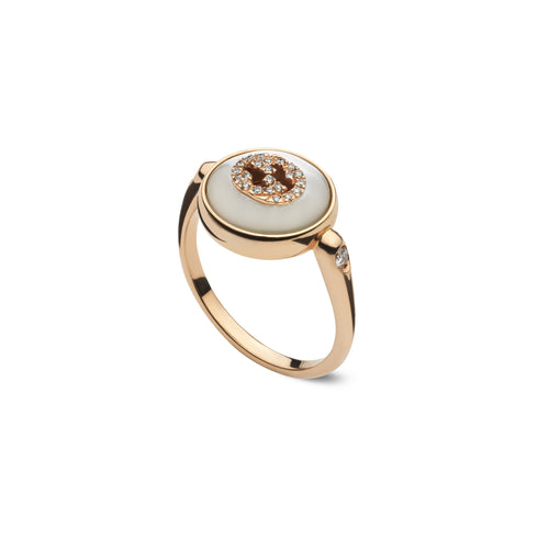 Gucci Interlocking Ring in pink gold, mop, diamond, gg pavé YBC786764001